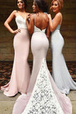 Sexy Spaghetti Long Bridesmaid Dresses With White Lace BD035 - Tirdress