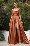 Sexy Spaghetti Strap Satin Simple A-line Split Prom Dress TP1032 - Tirdress