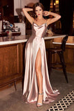 Sexy Spaghetti Strap Satin Simple A-line Split Prom Dress TP1032 - Tirdress