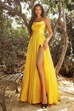 Sexy Spaghetti Strap Satin Simple A-line Split Prom Dress TP1032 - Tirdress