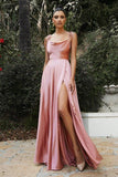 Sexy Spaghetti Strap Satin Simple A-line Split Prom Dress TP1032 - Tirdress