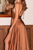 Sexy Spaghetti Strap Satin Simple A-line Split Prom Dress TP1032 - Tirdress