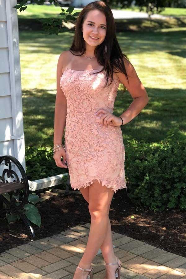 Sexy Strapless Tight Red Lace Short Prom Dress Homecoming Dress US4 / Yellow Sexy Strapless Tight Red Lace Short Prom Dress Homecoming Dress US4 / Yellow