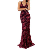 V-Neck Mermaid Sequined Lace Spaghetti Straps Backless Long Prom Dresses TP0878 - Tirdress