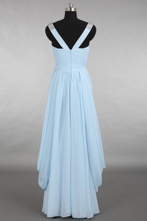 Sexy V-Neck Chiffon Light Blue Long Bridesmaid Dress with Beading US4 / As Picture Sexy V-Neck Chiffon Light Blue Long Bridesmaid Dress with Beading US4 / As Picture
