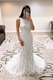 Sheath Lace Wedding Dress open Back Bridal Dress With Court Train TN298