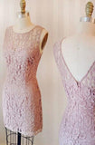 Sheath Crew Knee-Length Pink Lace Homecoming Dress  TR0196