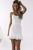 Sheath Spaghetti Straps Pleated White Satin Homecoming Dress PD003