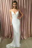 Sheath Spahgetti Straps Sweep Train White Sequined Prom/Party Dress PG425 - Tirdress