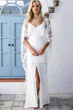 Sheath V-Neck Backless Wraps Lace Beach Wedding Dress with Split TN223