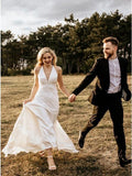 Sheath V-Neck Sweep Train Ivory Simple Wedding Dress Bridal Gown TN145 - Tirdress