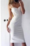 Sheath White Cheap Lace Knee-Length Spaghetti-Straps Sexy Homecoming Dress TR0033