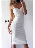 Sheath White Cheap Lace Knee-Length Spaghetti-Straps Sexy Homecoming Dress TR0033 - Tirdress