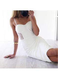 Sheath White Cheap Lace Knee-Length Spaghetti-Straps Sexy Homecoming Dress TR0033 - Tirdress
