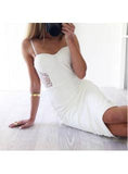 Sheath White Cheap Lace Knee-Length Spaghetti-Straps Sexy Homecoming Dress TR0033 - Tirdress