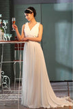 Sheer Back A-Line V-Neck Floor-Length Chiffon Wedding Dress WD084