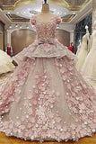 Sheer Jewel Neckline Ball Gown Wedding Dress With Lace Appliques  WD184