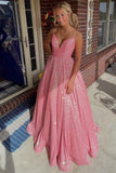 Shimmering Sequin Lace Straps Neckline A-Line Prom Dress With Pockets TP1176 - Tirdress
