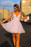 Shiny Lavender Tulle Cute V Neckline Short Prom Dress Homecoming Dress HD0179 - Tirdress