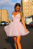 Shiny Lavender Tulle Cute V Neckline Short Prom Dress Homecoming Dress HD0179 - Tirdress