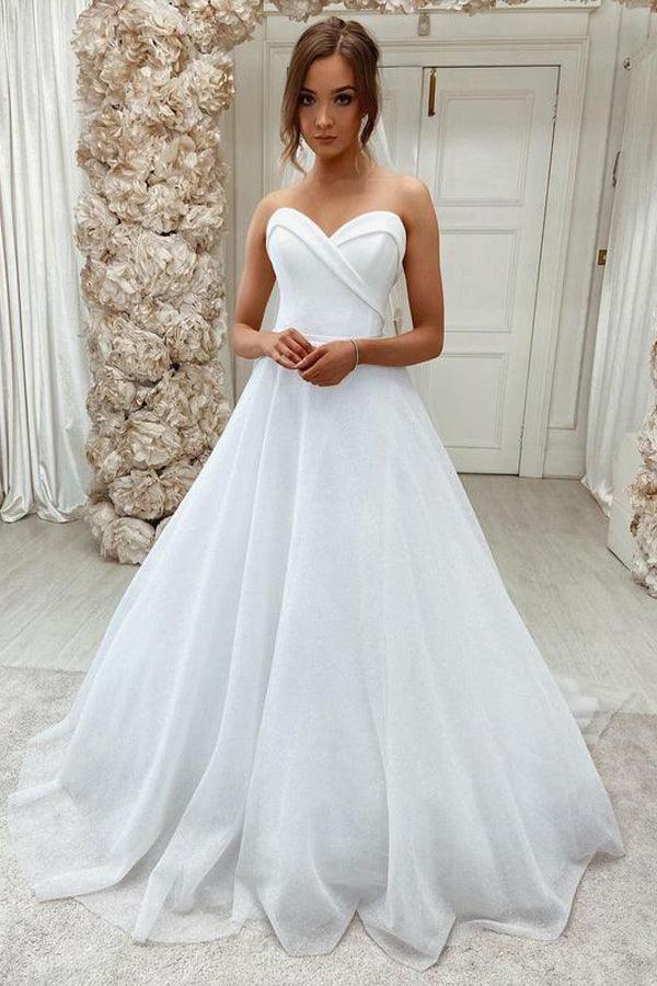 Shiny Lace Sweep Train Wedding Dresses Sweetheart Bridal Gowns TN279 US4 / White Shiny Lace Sweep Train Wedding Dresses Sweetheart Bridal Gowns TN279 US4 / White