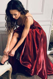 Shiny Lycra Spaghetti Straps Wine Prom Dresses Long TP0959 - Tirdress