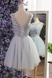 Short Grey Tulle Homecoming Dress Party Dress with Beading Appliques PG123 - Tirdress