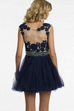 Short Navy Blue Homecoming Dress with Appliques Beading PG190 - Tirdress
