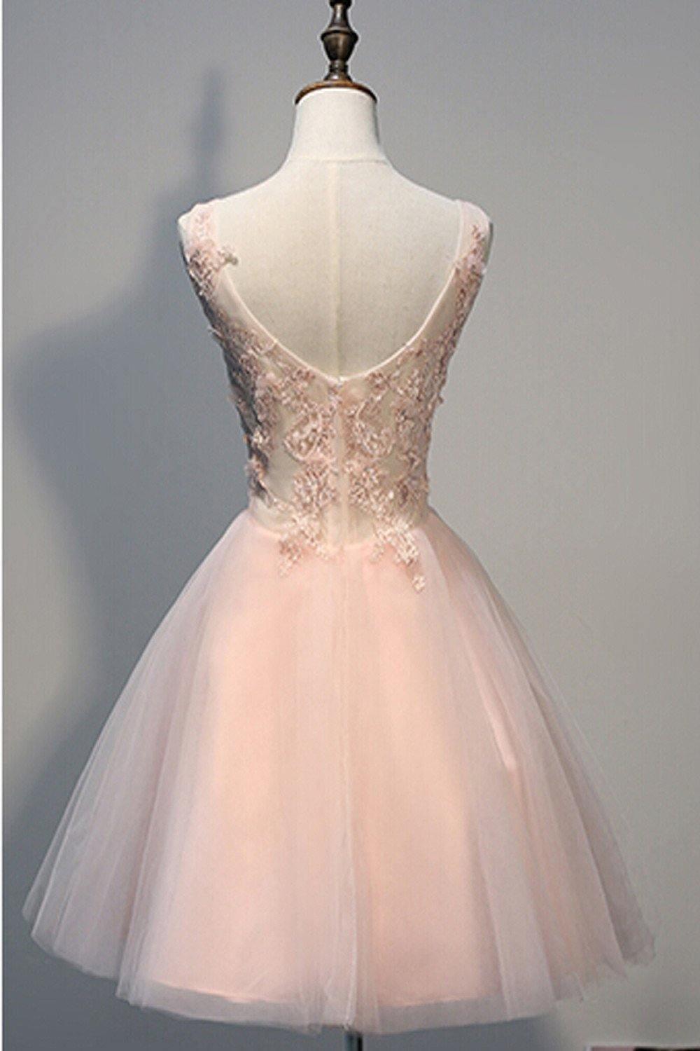 Short Open Back Pearl Pink Homecoming Dresses With Appliques US8 / Custom Color Short Open Back Pearl Pink Homecoming Dresses With Appliques US8 / Custom Color