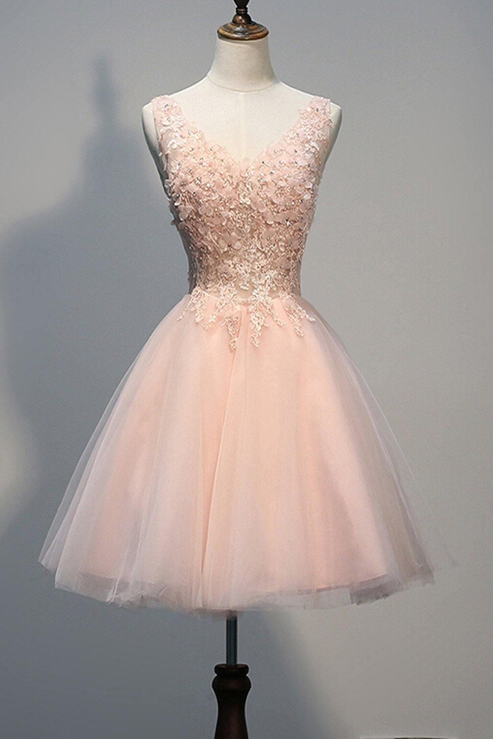 Short Open Back Pearl Pink Homecoming Dresses With Appliques US8 / Custom Color Short Open Back Pearl Pink Homecoming Dresses With Appliques US8 / Custom Color