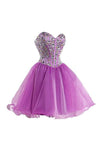 Short Purple Tulle Homecoming Dresses Short Prom Dresses With Beading TR004