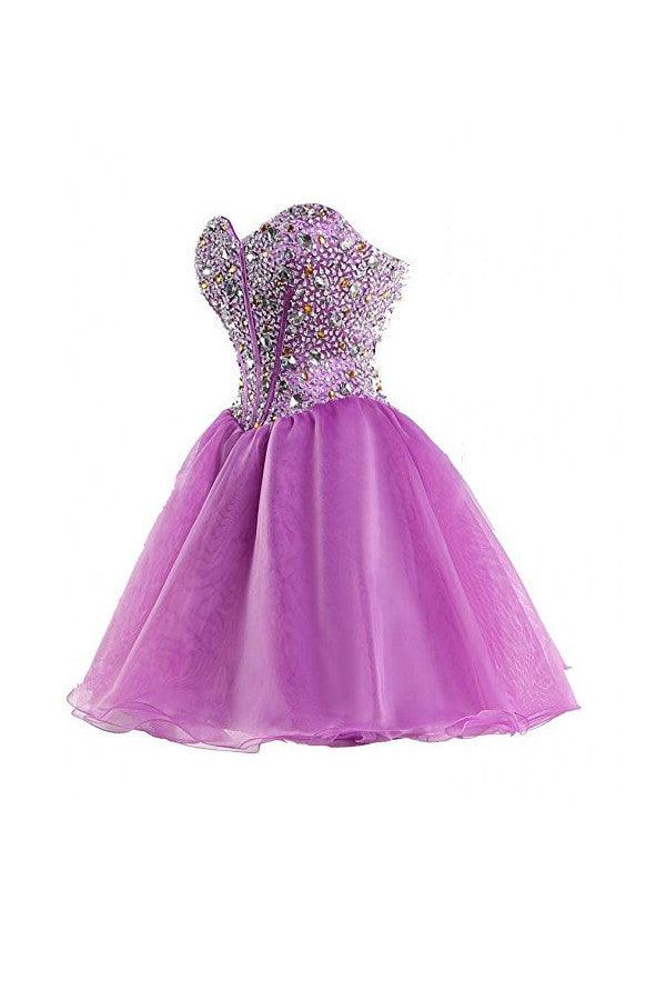 Short Purple Tulle Homecoming Dresses Short Prom Dresses With Beading TR004 - Tirdress