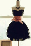 Short Tiers Little Sweetheart-Neck Sash with Bow Black Dresses TR0032 - Tirdress
