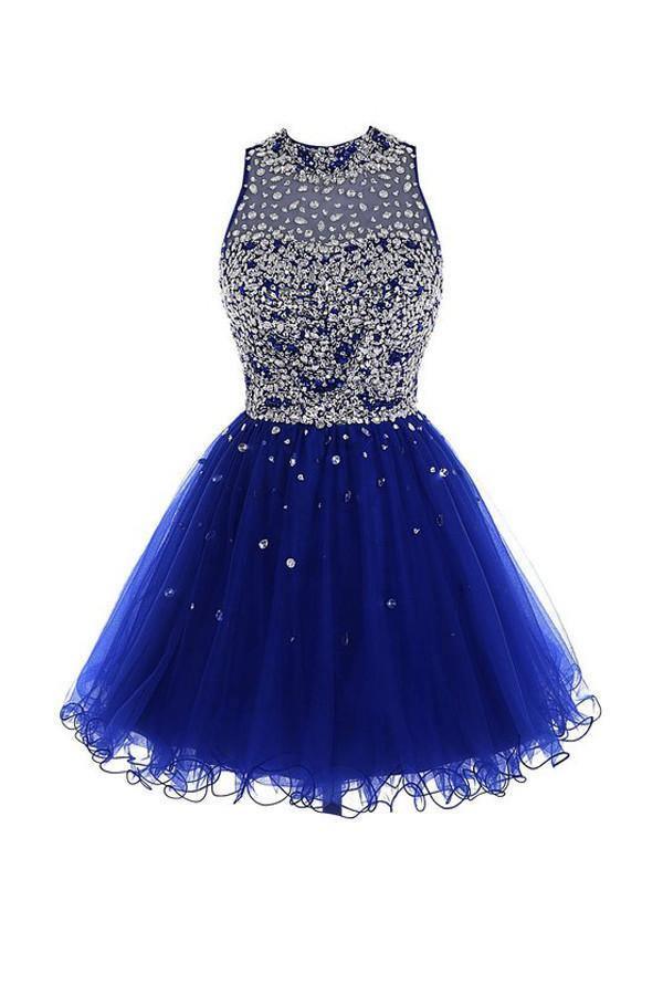 Robe de bal courte en tulle avec perles – Tirdress