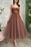 Simple A-line Tea Length Tulle Short Prom Dress Homecoming Dress HD0184