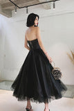 Simple Black Tea Length Prom Dress Black Tulle Homecoming Dress HD0132 - Tirdress