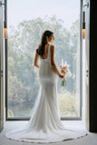 Simple Sheath Square Neck Long Backless Wedding Gown with Sweep Train TN301 - Tirdress