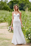 Simple Sweetheart Spaghetti Strap Fit And Flare Pleats Wedding Dresses TN0114 - Tirdress