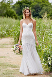 Simple Sweetheart Spaghetti Strap Fit And Flare Pleats Wedding Dresses TN0114