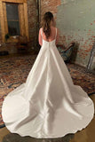 Simple Wide Straps Court Train Ivory Wedding Gown with Pockets TN329 - Tirdress