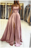 Simple A-line Satin Long Prom Dress Formal Dress With Split TP0990 - Tirdress