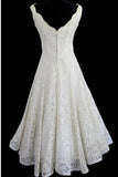 Simple A-line Straps Jewel Knee-Length Lace Beach Wedding Dresses TN0014 - Tirdress