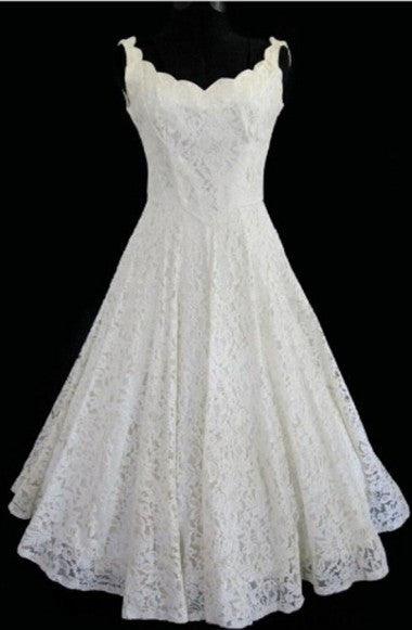 Simple A-line Straps Jewel Knee-Length Lace Beach Wedding Dresses TN0014 - Tirdress