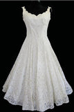 Simple A-line Straps Jewel Knee-Length Lace Beach Wedding Dresses  TN0014