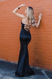 Simple Black Satin Mermaid Long Prom Dress With Court Train TP1031 - Tirdress