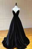 Simple Black Velvet Long Prom Dress, Black Evening Dress TP1096