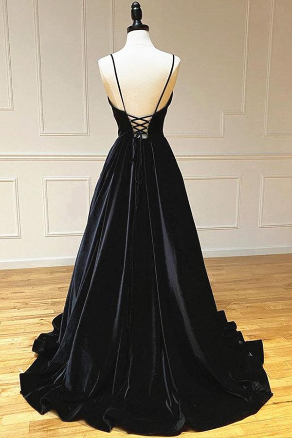 Simple Black Velvet Long Prom Dress, Black Evening Dress TP1096 - Tirdress