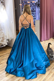 Simple Blue Satin Backless Long Prom Dress Blue Evening Dress TP1026 - Tirdress