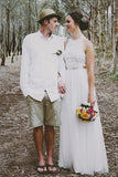Simple Jewel Sleeveless Floor-Length Lace Top Wedding Dress WD098