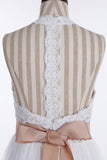 Simple Jewel Sleeveless Floor-Length Lace Top Wedding Dress WD098 - Tirdress